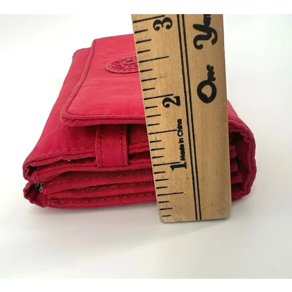 Kipling Brownie Nylon Long Travel Wallet Clutch Organizer Red Purse